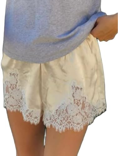 KMBANGI Women Lace Trim Satin Shorts Elastic Waist Lace Patchwork Silk French Knickers Coquette P... | Amazon (US)