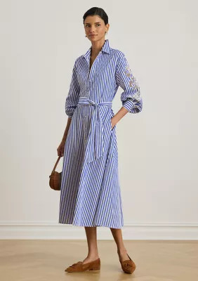 Lauren Ralph Lauren Women's Striped Eyelet Broadcloth Shirtdress, 14 | Belk