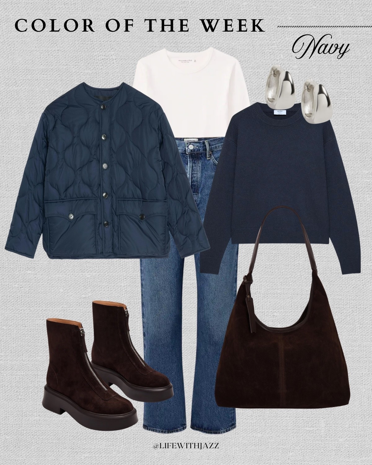 color of the week: navy 

winter outfit inspo / navy quilted collarless jacket / navy cashmere sweater / blue ankle jeans / lug sole suede boots / chocolate brown leather tote bag  

 

#LTKSeasonal