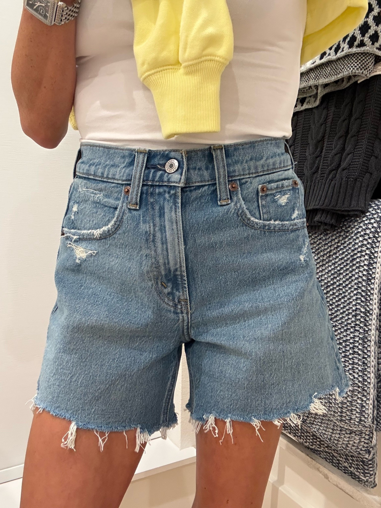 The perfect denim shorts if you want something longer and not too wide size 23 I recommend sizing down 
Code SHORTSAF

#LTKPetite #LTKSaleAlert