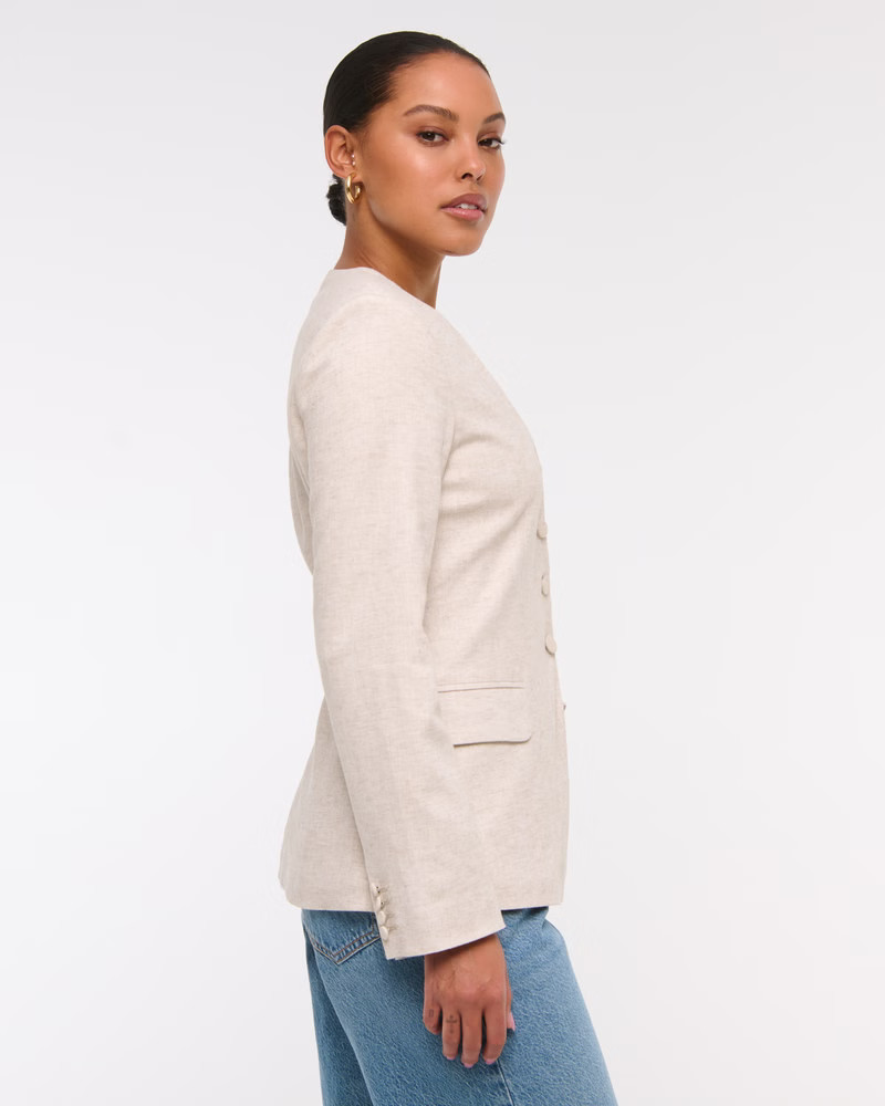 Linen-Blend Collarless Blazer | Abercrombie & Fitch (US)