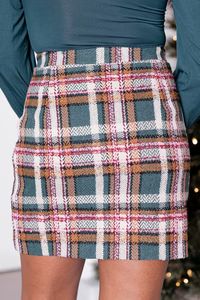 All Wrapped Up Green Plaid Mini Skirt | Pink Lily