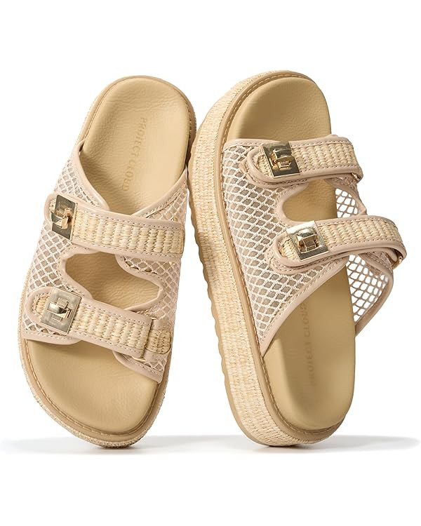 Project Cloud Platform Sandals Women - Memory Foam Insole Slides Women with Adjustable Buckle - N... | Amazon (US)