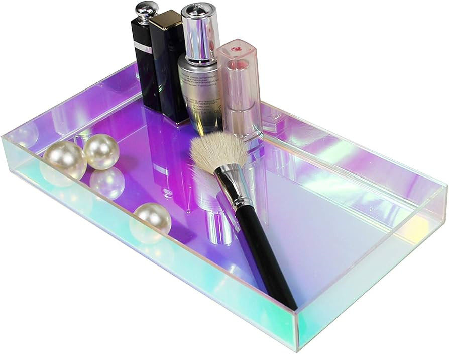 Acrylic Tray - Iridescent Vanity Tray with Non-Slip Base for Bathroom, Bedroom & Countertop, Deco... | Amazon (US)