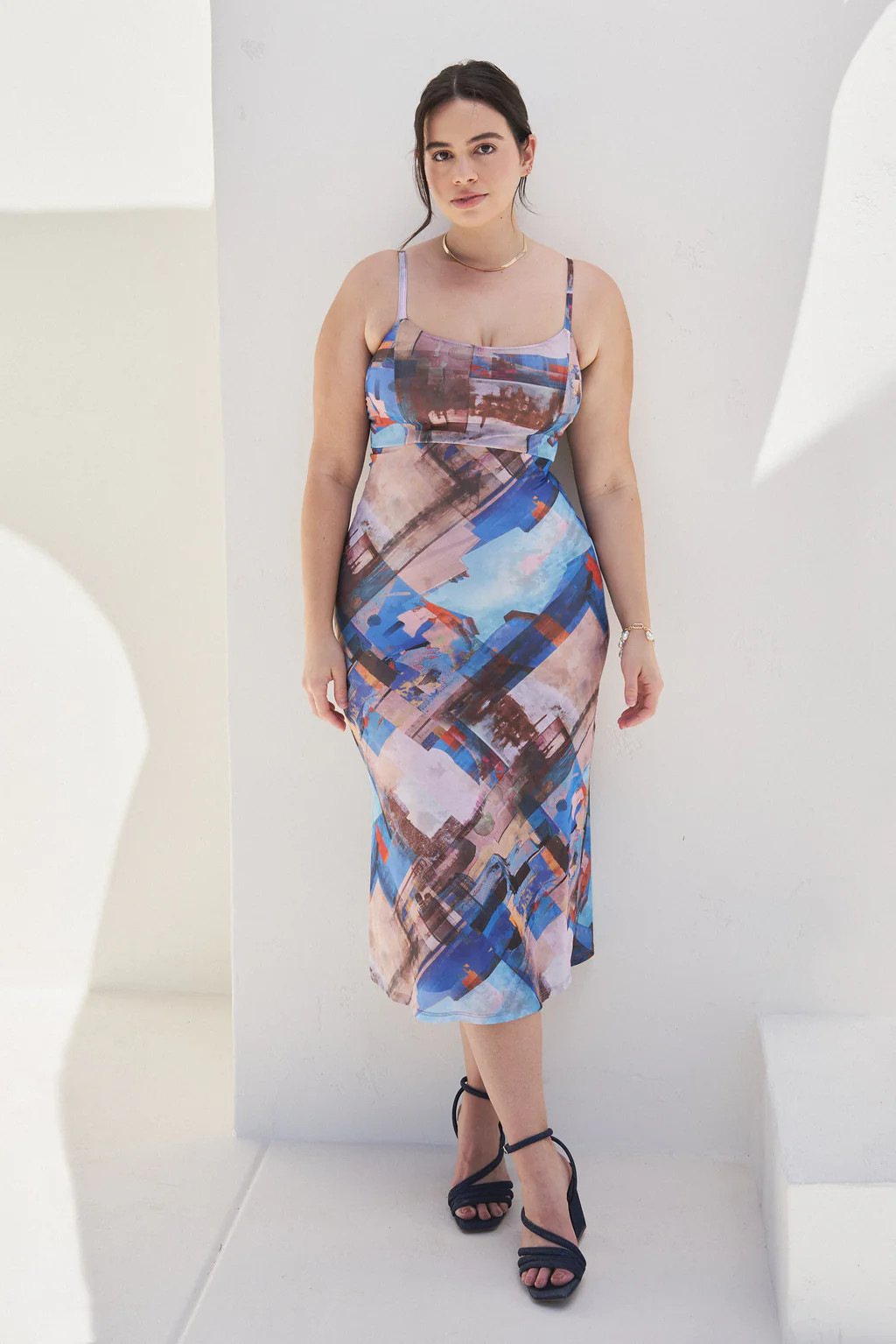 “Bella" Bias Slip Midi Dress in Capri | What Lo Wants