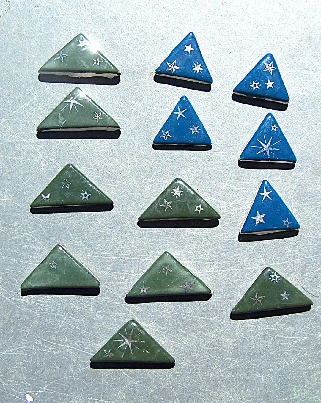 13-pcs Mosaic Ceramic Tiles Silver Stars on Triangles 1-1/4" Project Art Beautiful Hand Painted O... | Etsy (US)