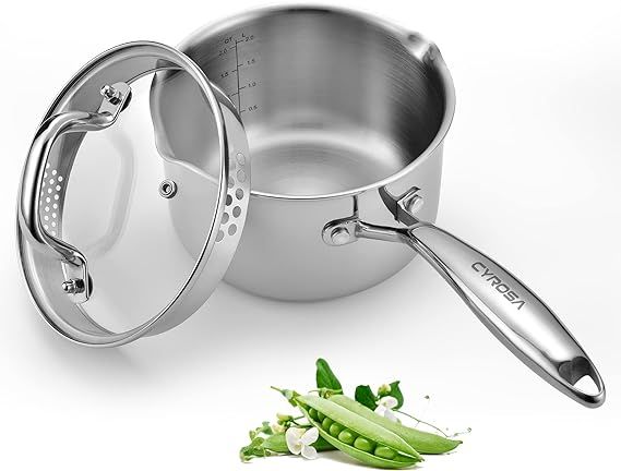 Stainless Steel Saucepan with Glass Lid, 2.0 Quart Multipurpose Sauce Pan, Sauce Pot with for Eas... | Amazon (US)