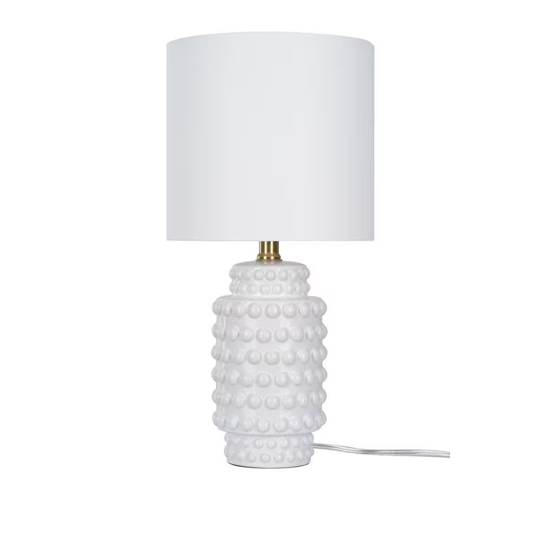 My Texas House Hob-Nail Ceramic Table Lamp, White Finish with Brass Accents, 18" H | Walmart (US)
