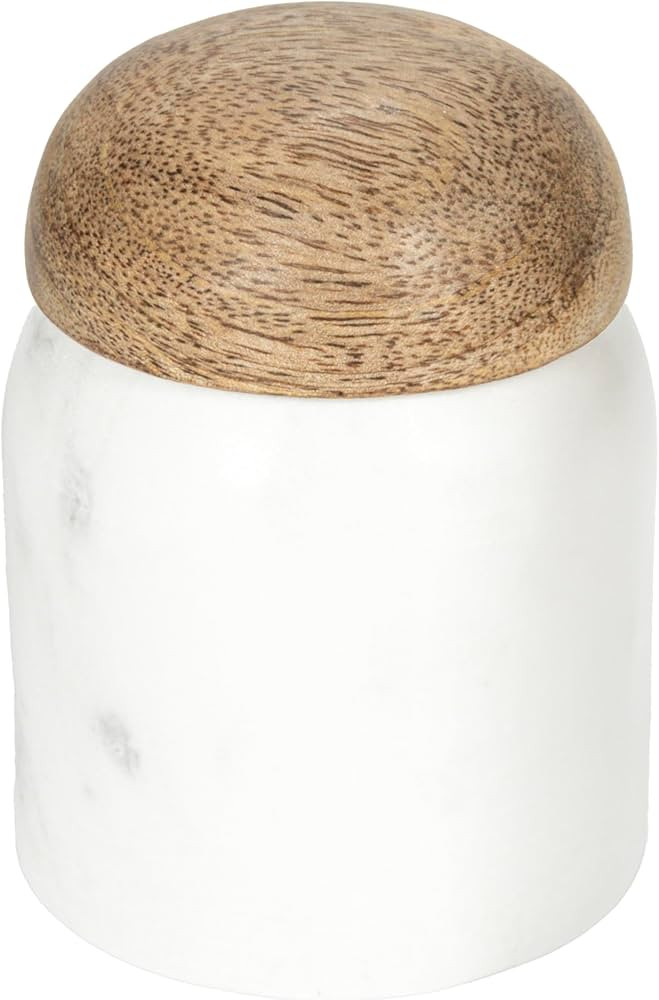 Creative Co-Op Large Marble and Wood Food Canister with Lid, White and Natural | Amazon (US)