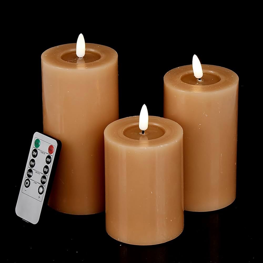 Pillar Candles Battery Operated 3" Set of 3(Height 4" 5" 6") Flickering Flameless Candles with Re... | Amazon (US)