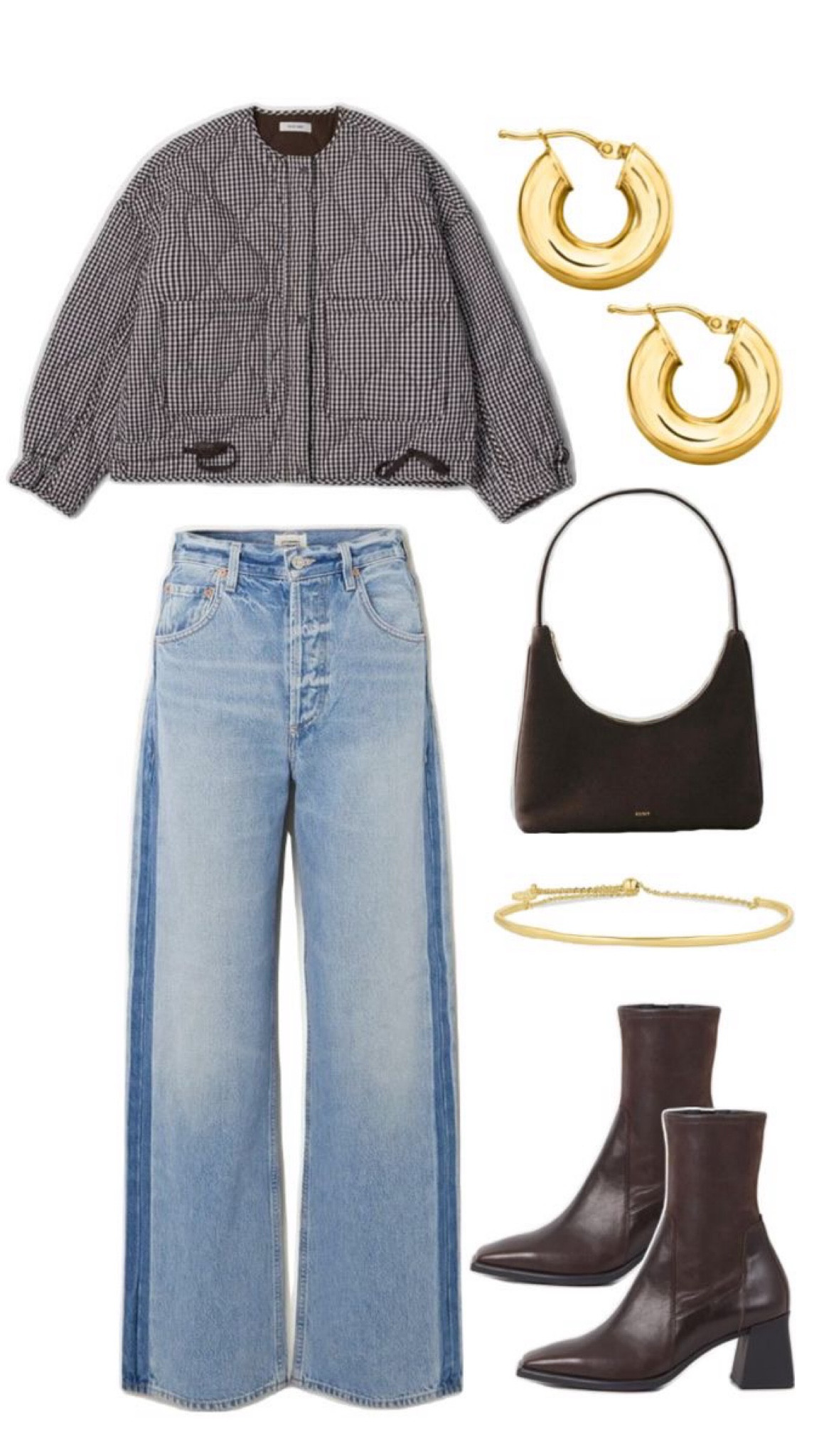 Shoulder bag, winter outfit, quilted jacket, gold accents, gold jewelry, chunky earrings, chunky hoops, boots, black brown boots

OG coat is Hey mauve Rachelle jacket 