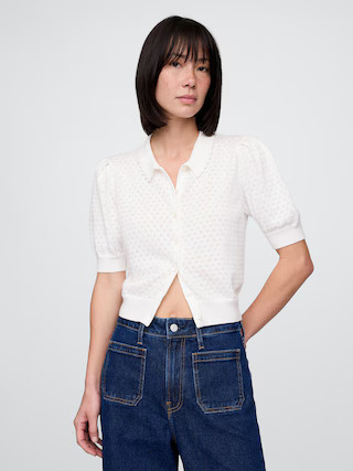 100% Cotton Cropped Pointelle Cardigan | Gap (US)