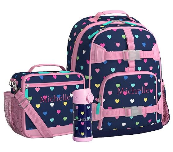 Mackenzie Navy Pink Multi Hearts Cold Pack Lunch Bundle, Set Of 3 | Pottery Barn Kids