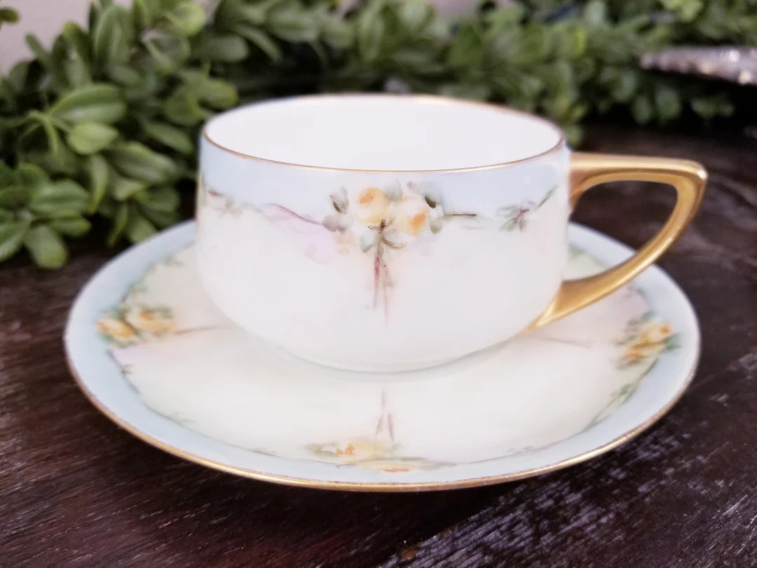 Antique Rosenthal Blue and Yellow Selb Bavaria Donatello Gilded Hand Painted Teacup & Saucer - Et... | Etsy (US)