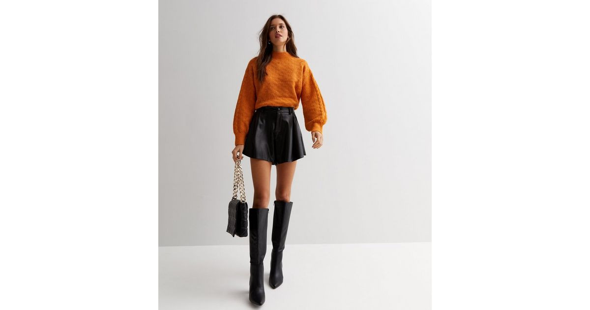 Cameo Rose Black Leather-Look Flippy Shorts | New Look | New Look (UK)