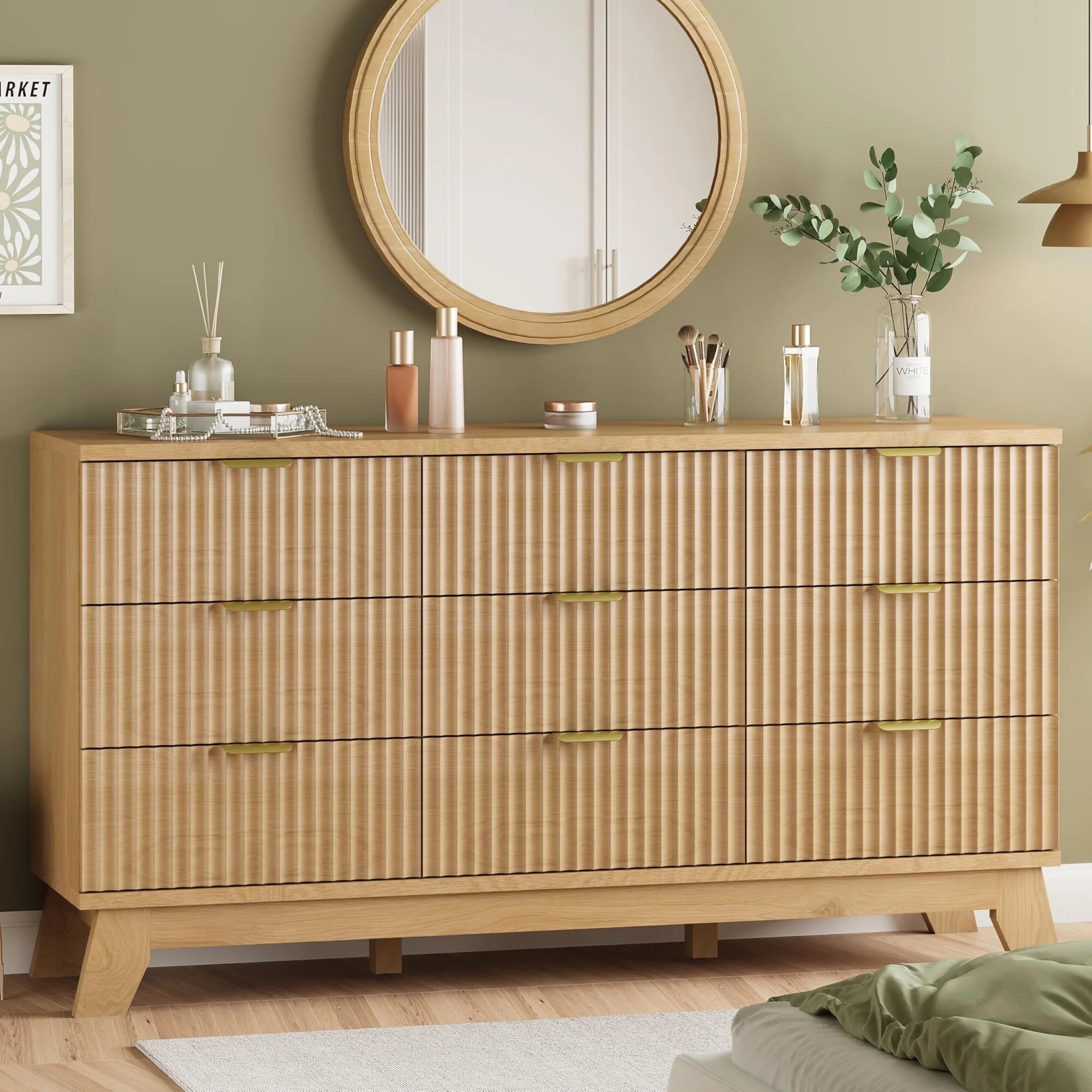 FANRAL 9 Drawer Dresser Fluted Dresser for Bedroom,Wooden Chest Of Drawers Modern Dresser for Clo... | Walmart (US)