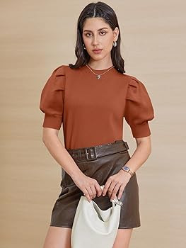 ATHMILE Women's Puff Short Sleeve Sweater Tops 2025 Spring Summer Fall Trendy Casual T Shirts Blo... | Amazon (US)