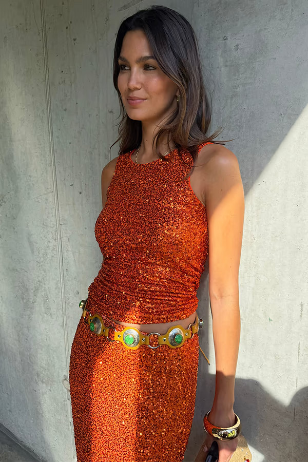 Orange Sequin Tank Top | Never Fully Dressed (UK & IE)