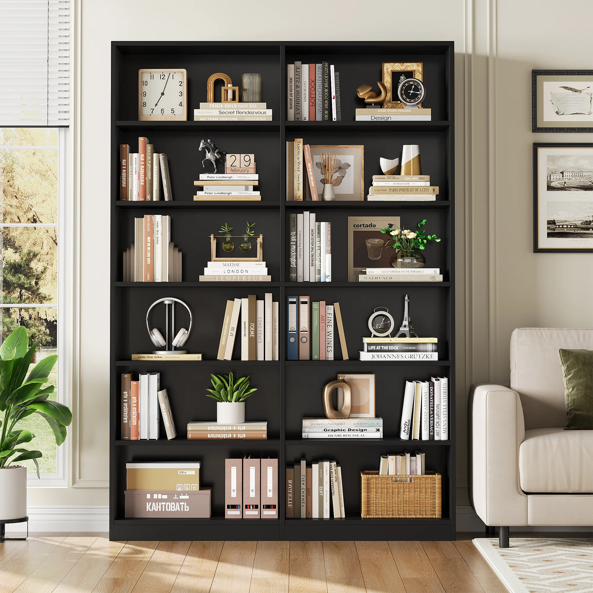 Geng 74.3"H X 47.2"W Wood Double 6-Tier Standard Bookcase | Wayfair North America
