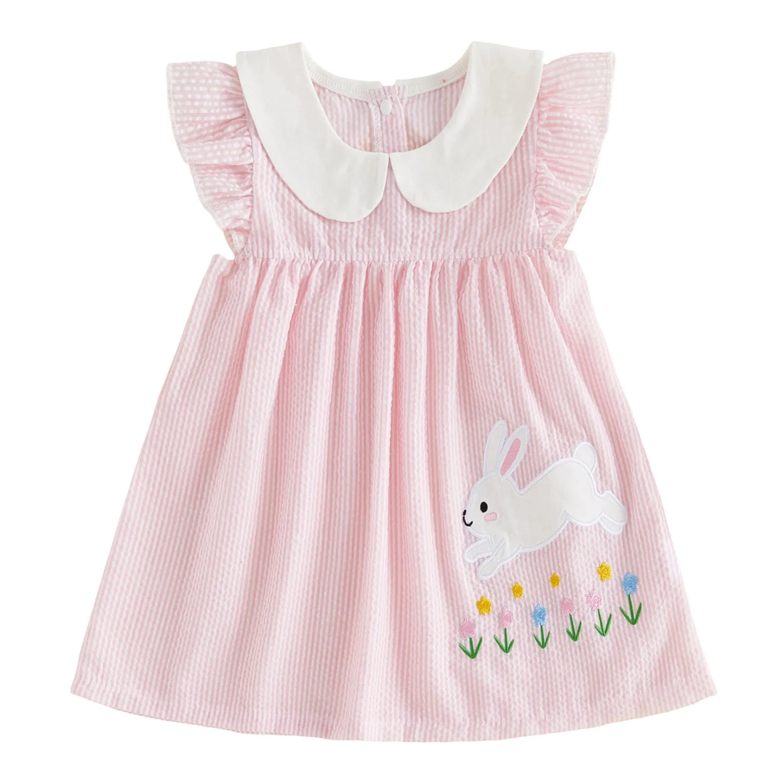 Ulanda Toddler Baby Girl Easter Outfit Bunny Embroidery Smocked Dress Ruffle Sleeve Plaid Dress C... | Walmart (US)