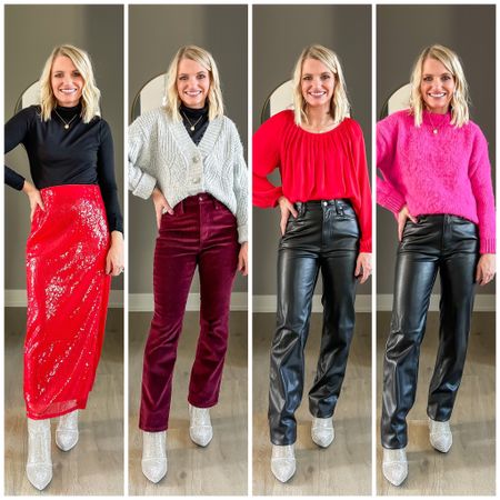 I am loving these festive holiday outfits from @target! 
Sizing details>
Outfit 1: Top- xsmall || skirt- xsmall || booties- 7.5
Outfit 2: Jeans- 2/regular || sweater- xsmall
Outfit 3: Jeans- 0/regular (size down) || blouse- xsmall
Outfit 4: Sweater- xsmall

@target @targetstyle #ad #TargetPartner #targetstyle

#LTKCyberWeek #LTKstyletip #LTKHoliday