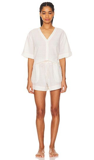eberjey Short Sleeve Top & Short Set in Ivory. - size XL (also in M) | Revolve Clothing (Global)