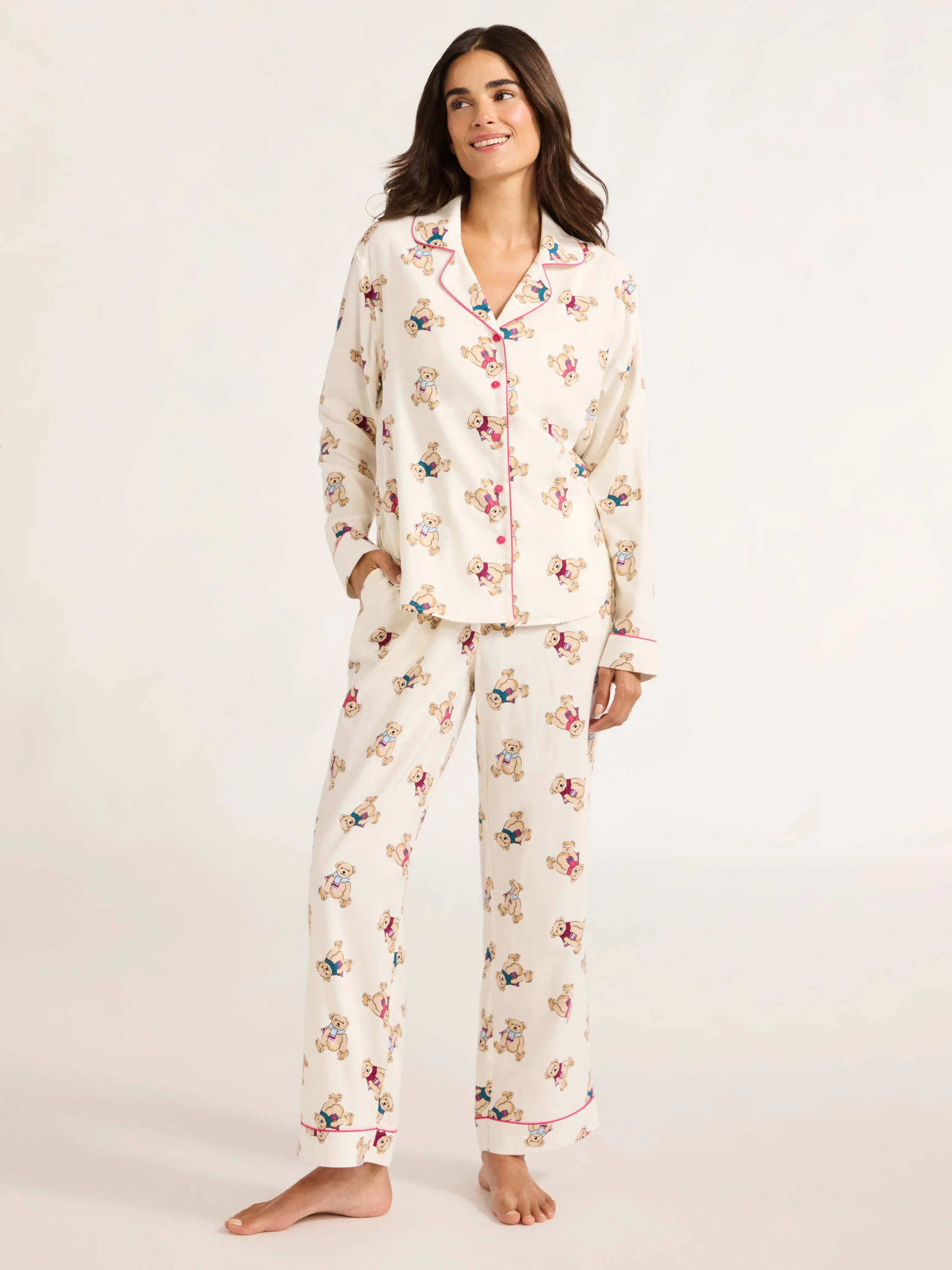 Joyspun Women's Flannel Long Sleeve Top and Pants Pajama Set, 2-Piece, Sizes XS-3X | Walmart (US)