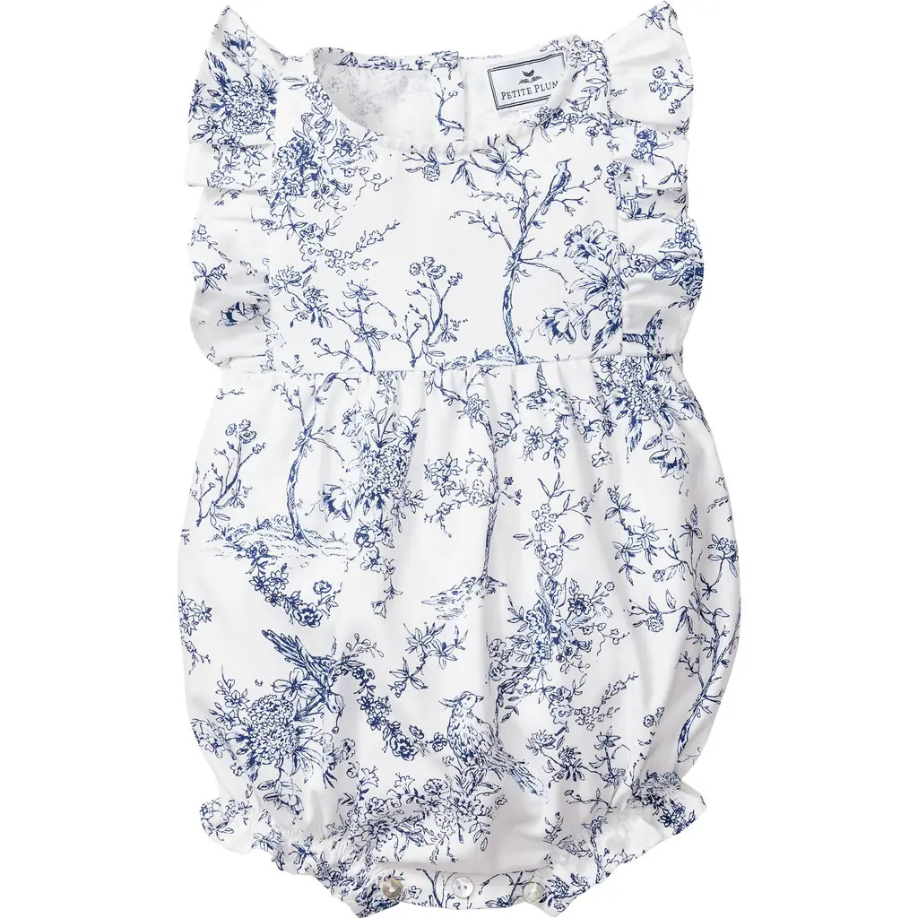 Petite Plume Timeless Toile Ruffled Romper in White at Nordstrom, Size 18-24M | Nordstrom