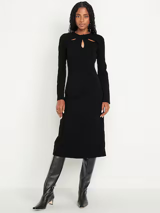 Long-Sleeve Twist-Neck Midi Dress | Old Navy (US)