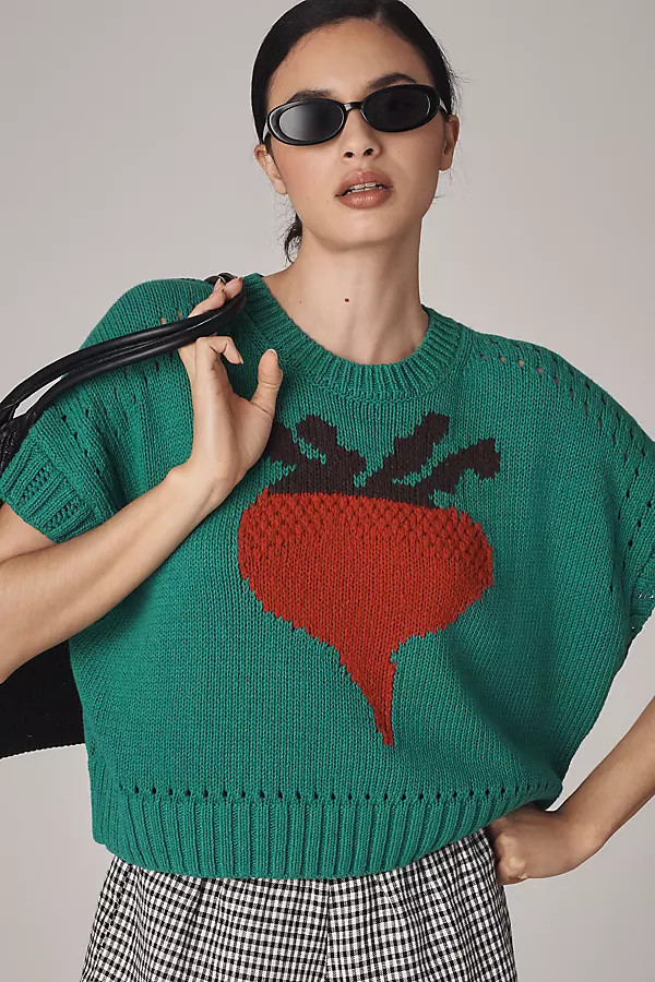 Maeve Short-Sleeve Crew-Neck Veggie Motif Graphic Sweater | Anthropologie (US)