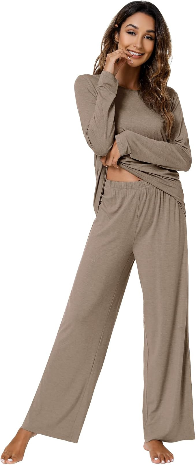 WiWi Bamboo Viscose Pajama Set for Women Super Soft Long Sleeve Top with Pants Loungewear Cooling... | Amazon (US)