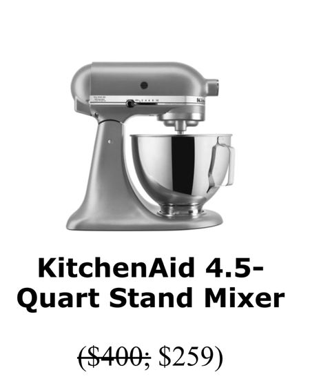 KitchenAid Tilt-Head Stand Mixer on sale for $259. Available in multiple colors.

#LTKHoliday #LTKhome #LTKHolidaySale