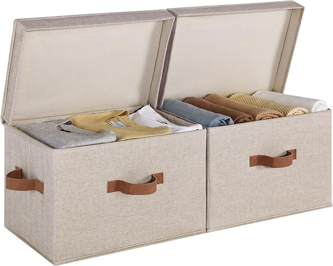StorageWorks Closet Storage Bin with Lids, Decorative Storage Boxes with Handles, Fabric Storage ... | Amazon (US)