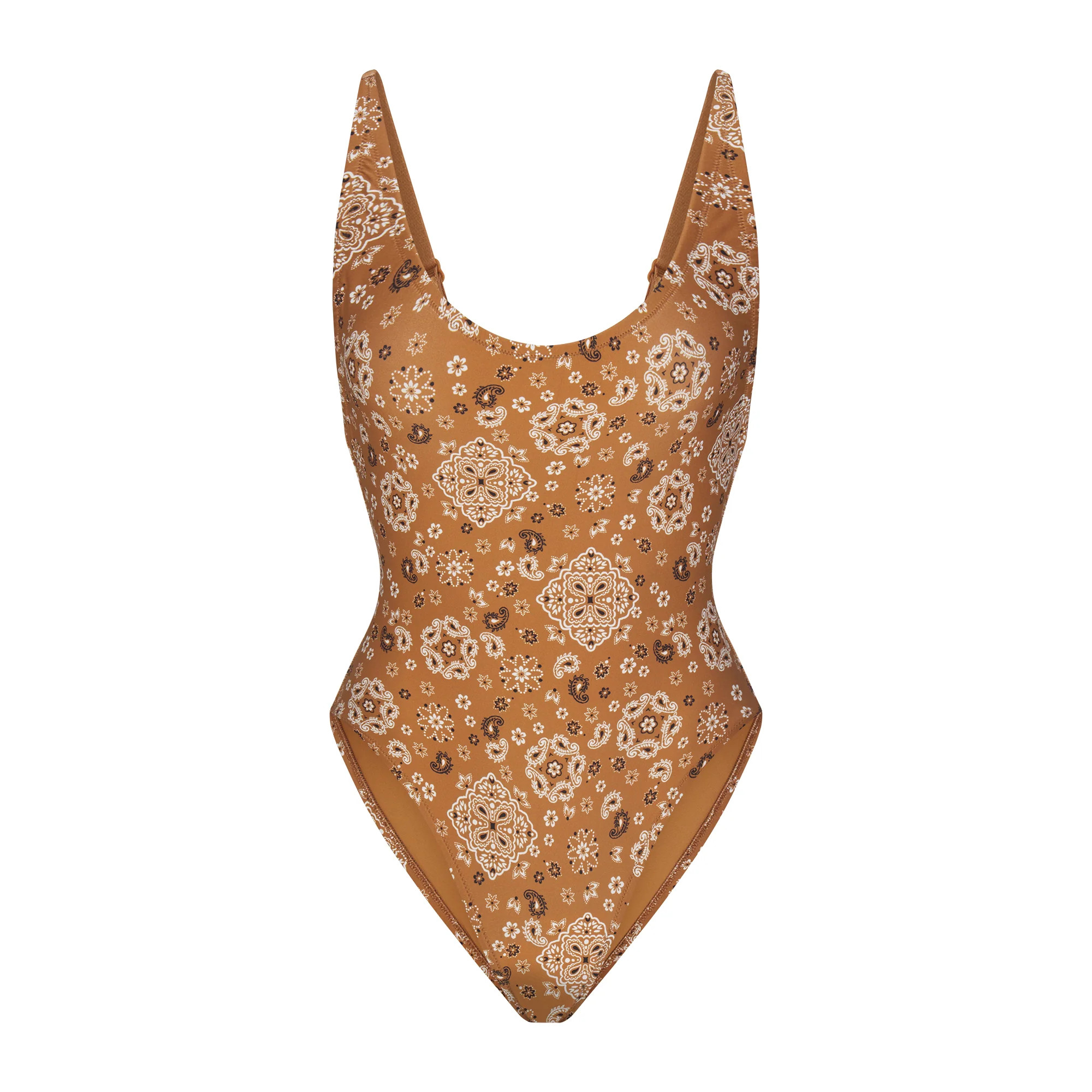 SIGNATURE SWIM SCOOP NECK ONE PIECE | ALMOND BANDANA | SKIMS | SKIMS (US)