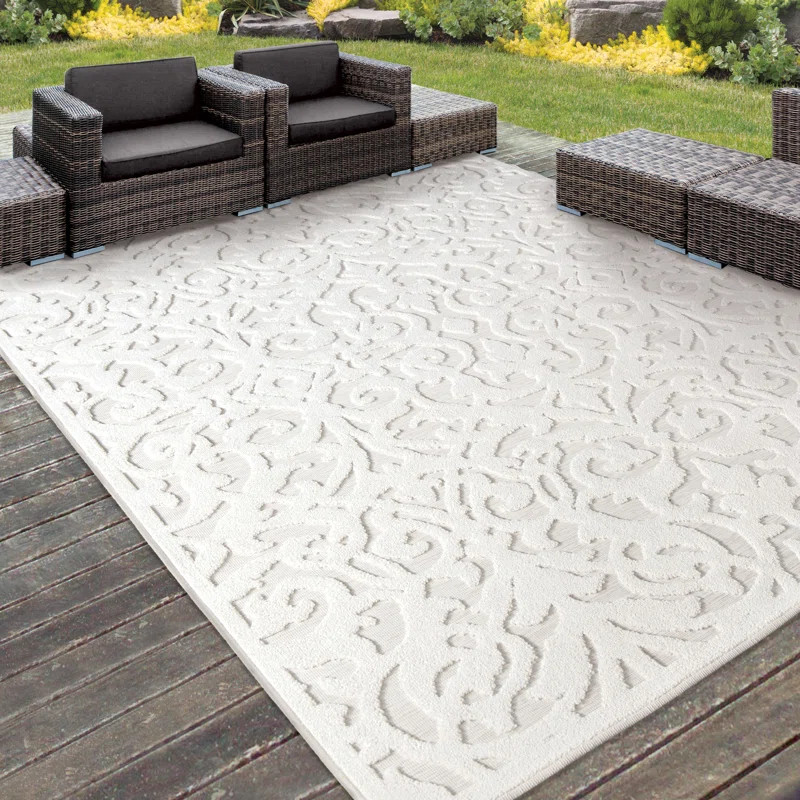 My Texas House Ladybird Damask Natural High Low Indoor Outdoor Rug | Wayfair North America