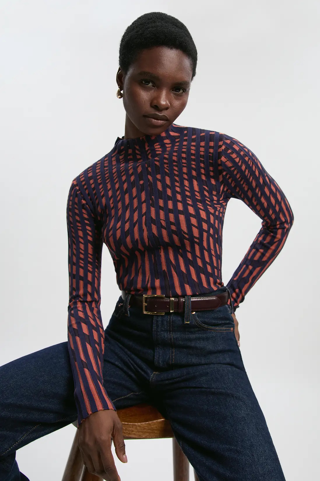 Zebra Jacquard Knit Long Sleeve Top | Karen Millen