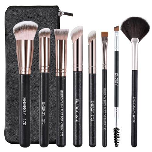 ENERGY Makeup Brush Set - 8PCS Professional Makeup Brushes for Foundation, Concealer, Eyeshadow, Blending, Contour, Powder, Eyeliner, Vegan Synthetic Fiber, Portable Travel Kit with Case (Black) | Amazon (US)