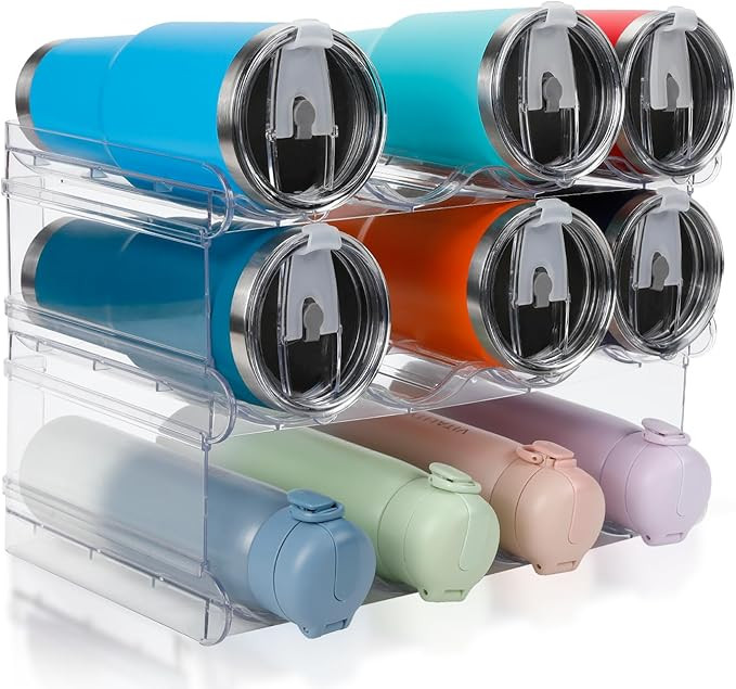 Stackable Water Bottle Organizer, Large Compartment Water Bottle Holder, 3 Tier Water Bottle Orga... | Amazon (US)