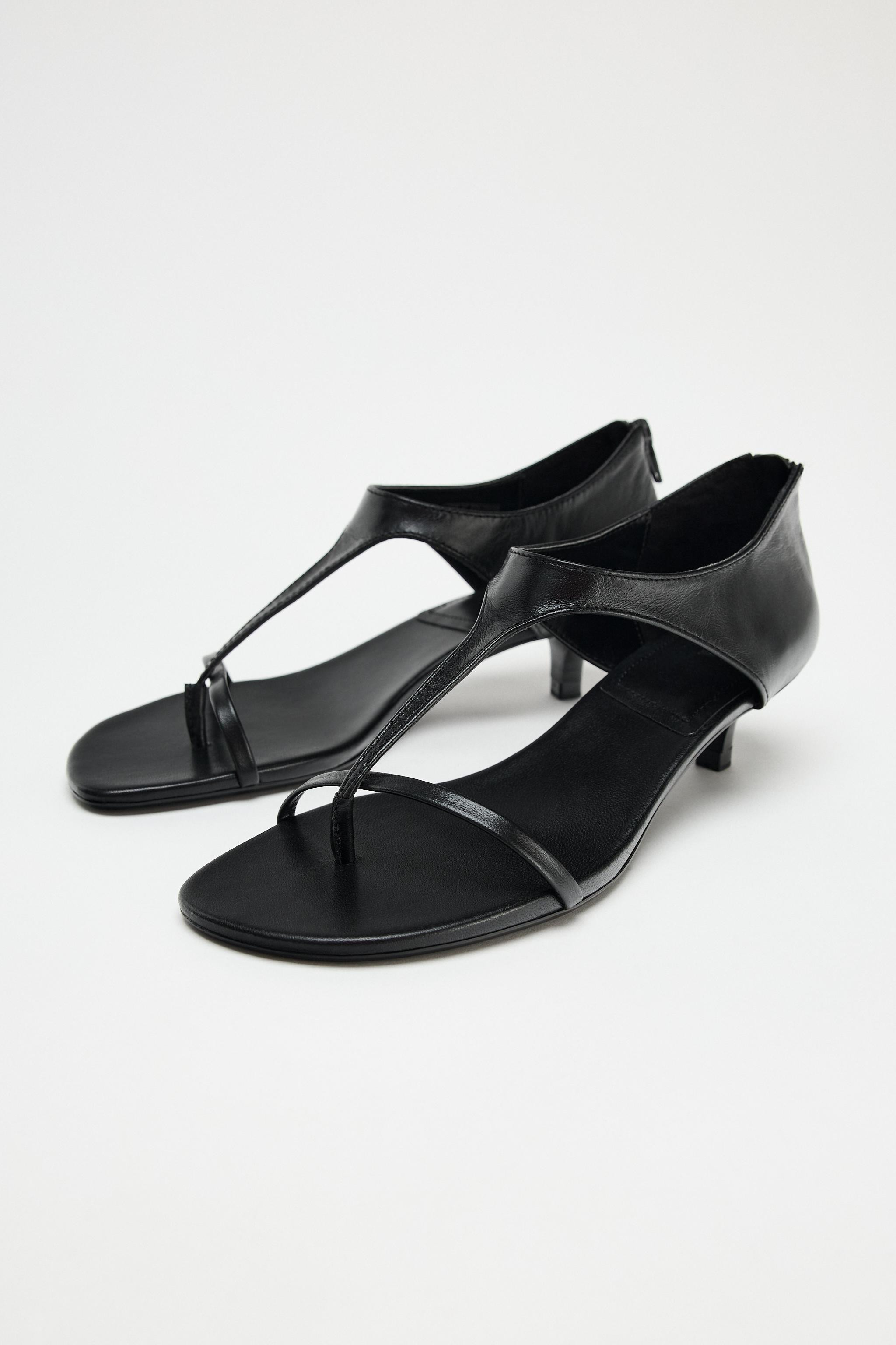 LEATHER KITTEN HEELED SANDALS | Zara Canada