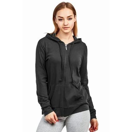 Women s Zip Up Cotton Light Hoodie Jacket (S Black) | Walmart (US)