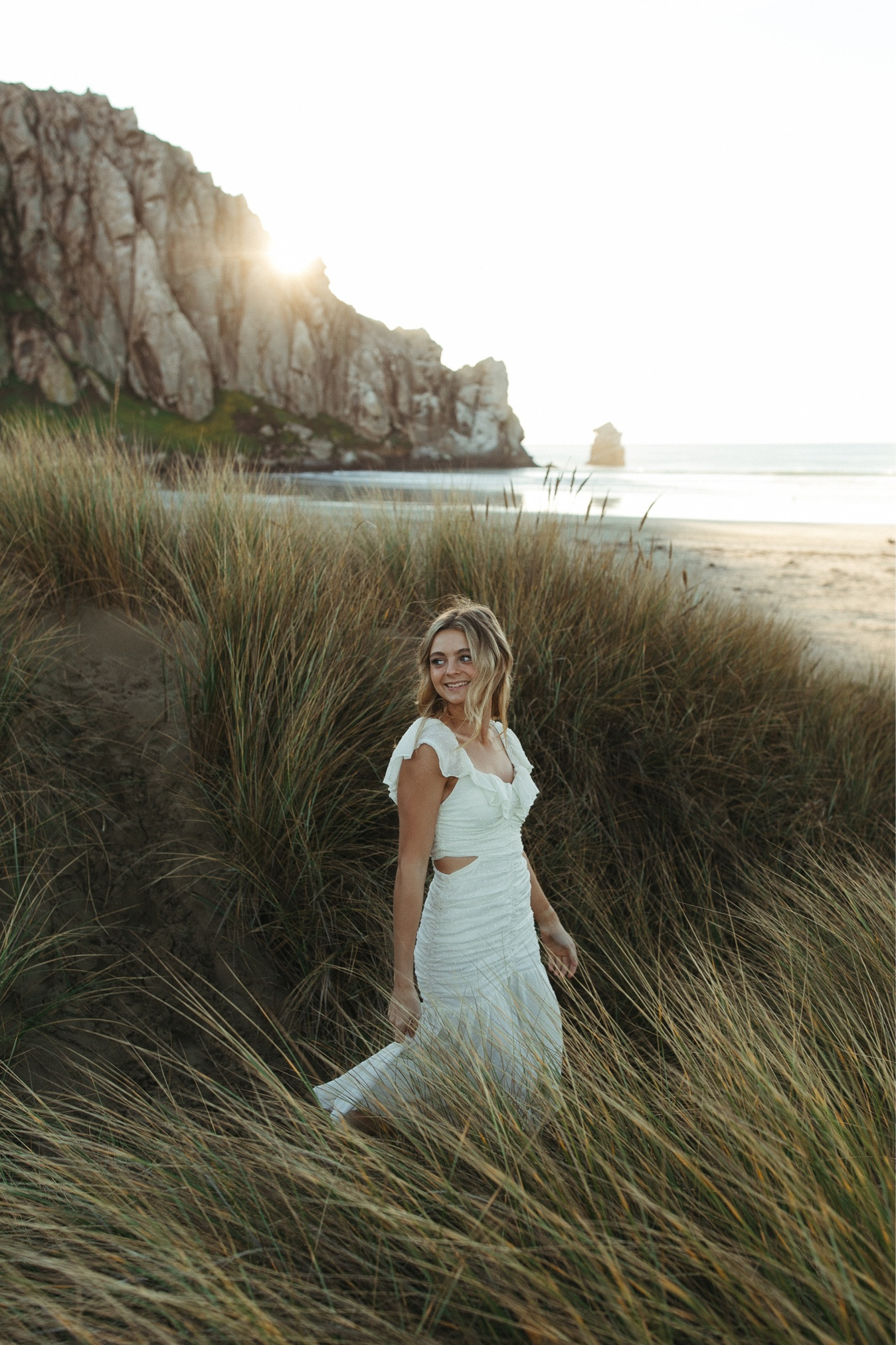 this flowy cream midi dress from astr the label is even more beautiful in person 🫶🏼 absolutely loved it for senior  pictures, but it would also make the perfect spring & summer dress!