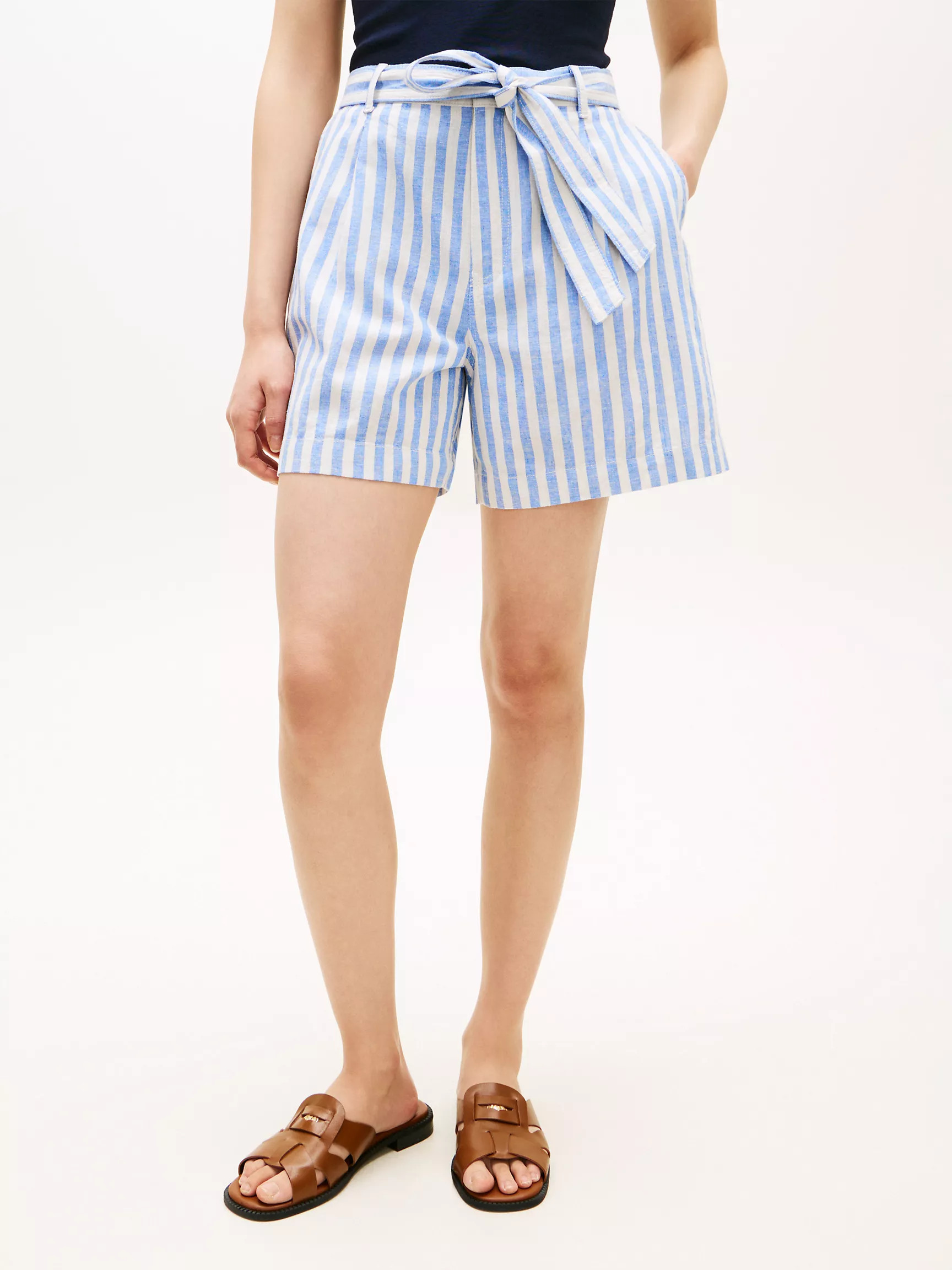 Belted Striped Linen-Blend Short | Tommy Hilfiger | Tommy Hilfiger (US)