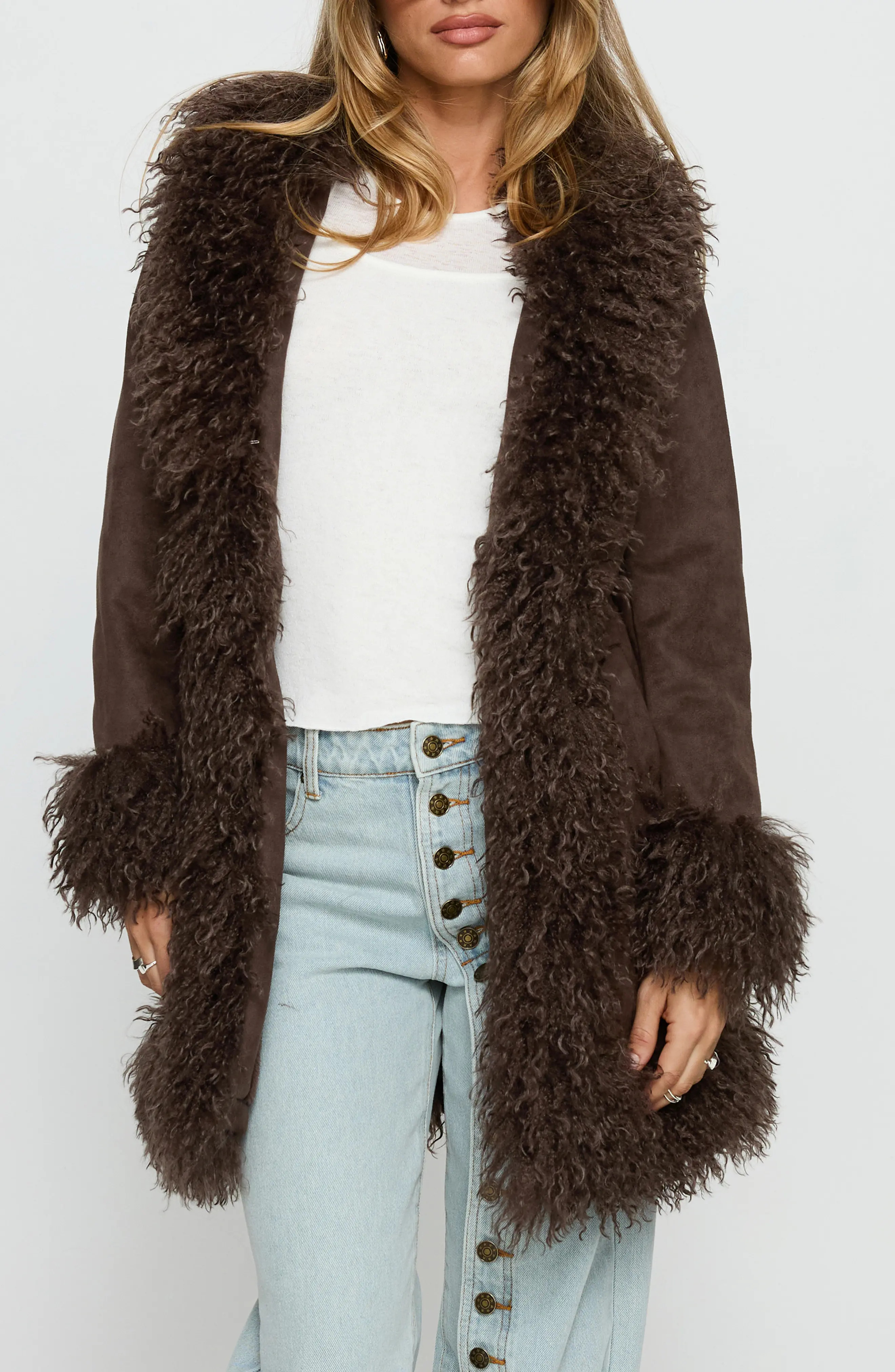 Princess Polly Josefina Faux Shearling Coat (Women) | Nordstrom | Nordstrom