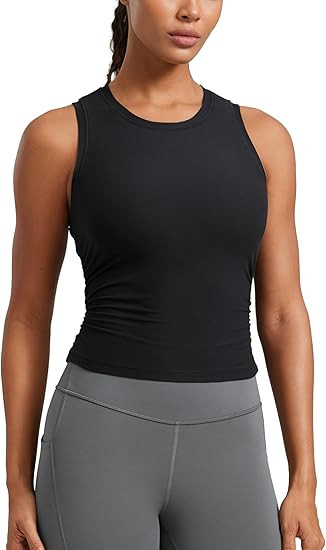CRZ YOGA Cloudweight Womens Ruched Tank High Neck Workout Fitted Tops Basic Yoga Athletic Sleevel... | Amazon (US)