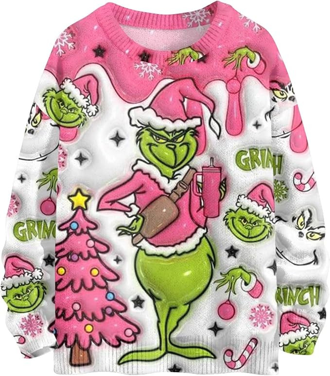 Ugly Christmas Sweater Women Funny Pattern Cute Winter Holiday Knit Sweaters Oversized Crewneck C... | Amazon (US)