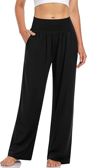 UEU Women's Casual Loose Wide Leg Cozy Pants Yoga Sweatpants Comfy High Waisted Sports Athletic Lounge Pants with Pockets | Amazon (US)