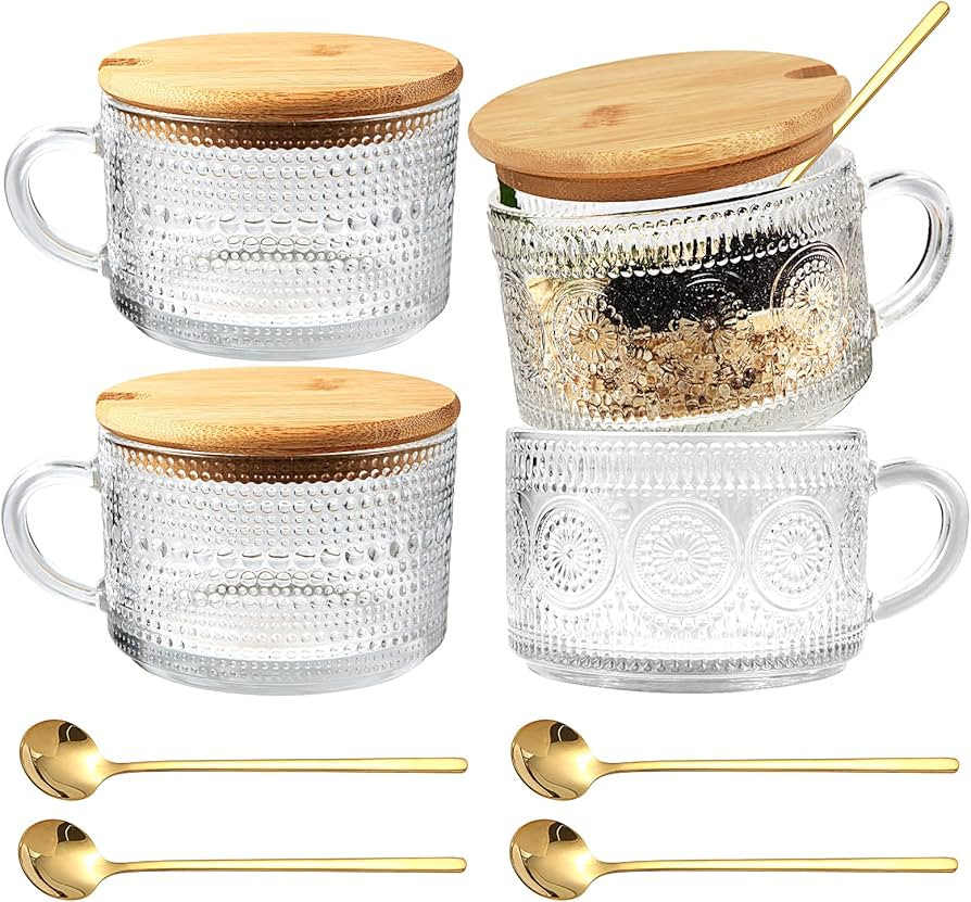 Vozoka Vintage Glass Coffee Mugs, 14oz Set of 4 Coffee Mug Set, Latte Mugs, Coffee Bar Accessorie... | Amazon (US)