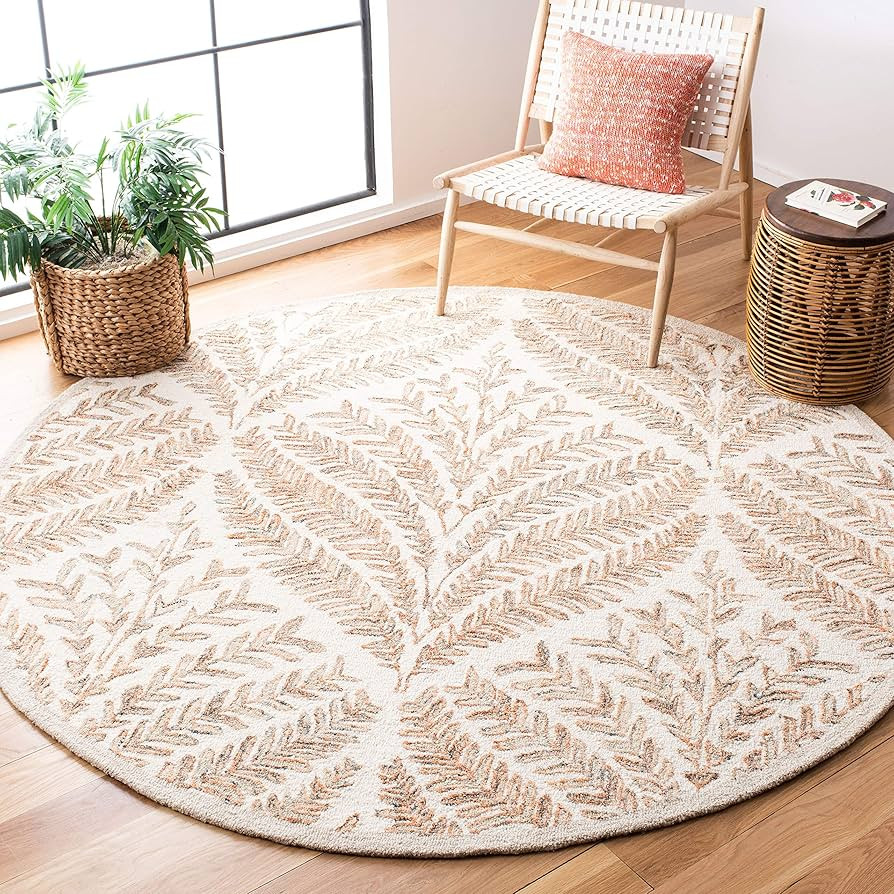 SAFAVIEH Capri Collection Area Rug - 12' Round, Ivory & Brown, Handmade Wool, Ideal for High Traf... | Amazon (US)