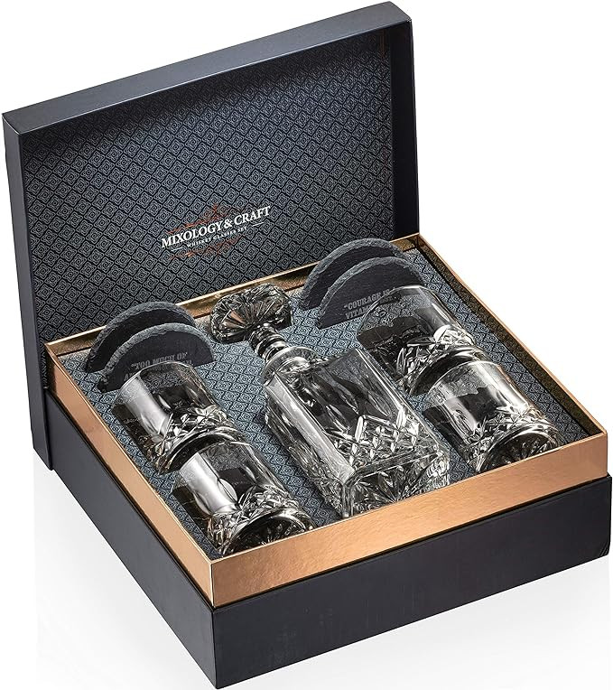 Mixology & Craft Whiskey Decanter Set - Crystal Bourbon, Scotch, Cognac Glasses (10oz) | Amazon (US)