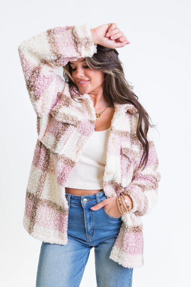 Beloved Memories Pink Plaid Sherpa Shacket DOORBUSTER | Pink Lily